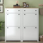 Set scarpiera sottile con 4 cassetti a ribalta, scarpiera superiore con motivo a venature del legno con pannello regolabile, scarpiera con cassetti per l'ingresso