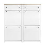 Set scarpiera sottile con 4 cassetti a ribalta, scarpiera superiore con motivo a venature del legno con pannello regolabile, scarpiera con cassetti per l'ingresso