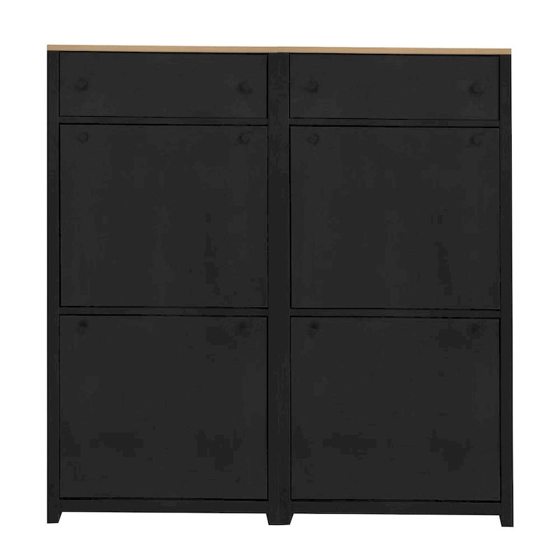 Set scarpiera sottile con 4 cassetti a ribalta, scarpiera superiore con motivo a venature del legno con pannello regolabile, scarpiera con cassetti per l'ingresso