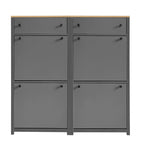 Set scarpiera sottile con 4 cassetti a ribalta, scarpiera superiore con motivo a venature del legno con pannello regolabile, scarpiera con cassetti per l'ingresso