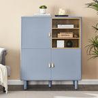 Mobile contenitore con anta, multifunzionale, mobile credenza moderno, mobile contenitore in legno, mobile cassettiera con maniglie in pelle