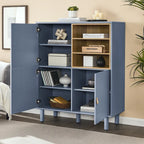 Mobile contenitore con anta, multifunzionale, mobile credenza moderno, mobile contenitore in legno, mobile cassettiera con maniglie in pelle