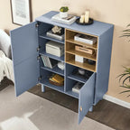 Mobile contenitore con anta, multifunzionale, mobile credenza moderno, mobile contenitore in legno, mobile cassettiera con maniglie in pelle