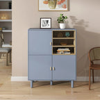 Mobile contenitore con anta, multifunzionale, mobile credenza moderno, mobile contenitore in legno, mobile cassettiera con maniglie in pelle