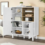 Mobile contenitore con anta, multifunzionale, mobile credenza moderno, mobile contenitore in legno, mobile cassettiera con maniglie in pelle