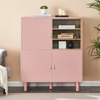 Mobile contenitore con anta, multifunzionale, mobile credenza moderno, mobile contenitore in legno, mobile cassettiera con maniglie in pelle