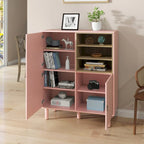 Mobile contenitore con anta, multifunzionale, mobile credenza moderno, mobile contenitore in legno, mobile cassettiera con maniglie in pelle