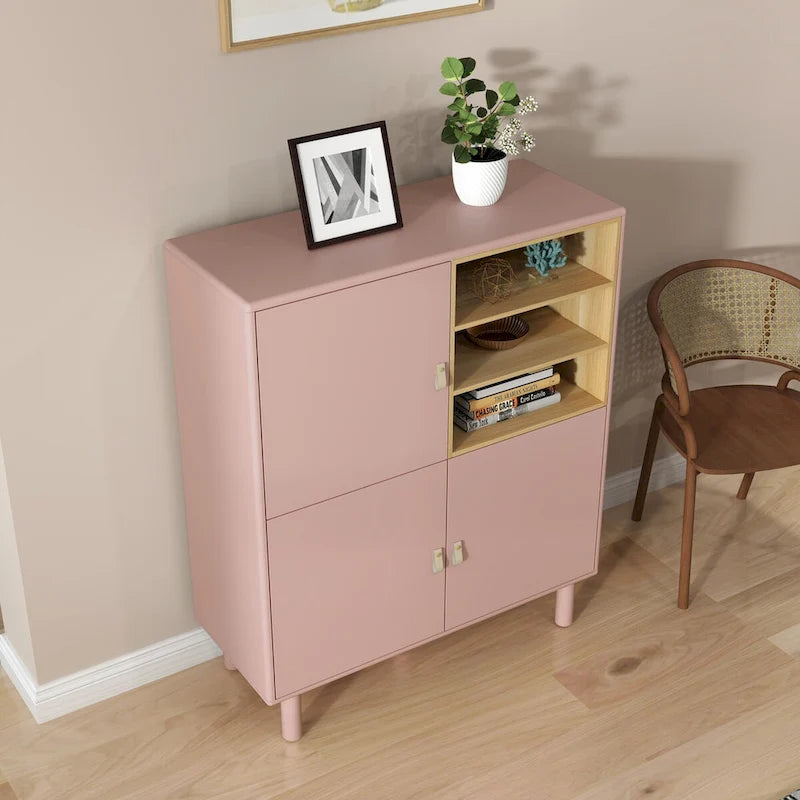 Mobile contenitore con anta, multifunzionale, mobile credenza moderno, mobile contenitore in legno, mobile cassettiera con maniglie in pelle
