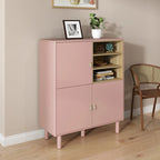 Mobile contenitore con anta, multifunzionale, mobile credenza moderno, mobile contenitore in legno, mobile cassettiera con maniglie in pelle