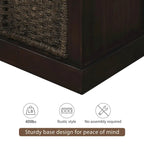 Panca Contenitore Rustica con 3 Cestini Classici in Rattan Rimovibili, Panca da Ingresso con Cuscino Rimovibile