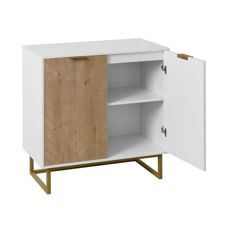 Credenza bianca e oro con 2 ante, mobile contenitore moderno, mobile da cucina a buffet con buffet per il soggiorno
