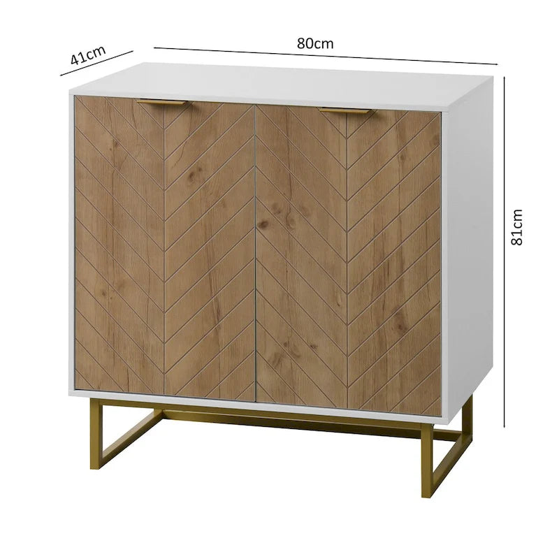 Credenza bianca e oro con 2 ante, mobile contenitore moderno, mobile da cucina a buffet con buffet per il soggiorno