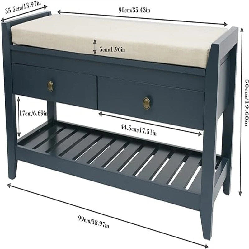 Panca Scarpiera con 2 Cassetti - 14P x 39L x 20A