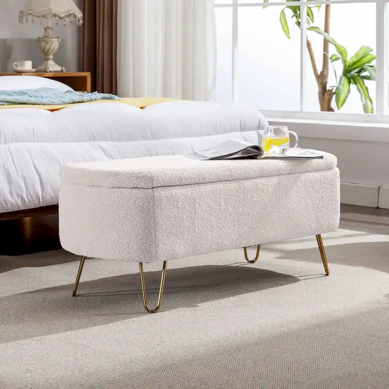 Panca Pouf Contenitore Rivestita in Ecopelliccia - 100L x 40W x 39.37H cm