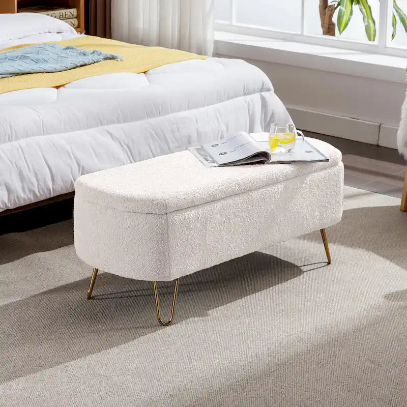 Panca Pouf Contenitore Rivestita in Ecopelliccia - 100L x 40W x 39.37H cm
