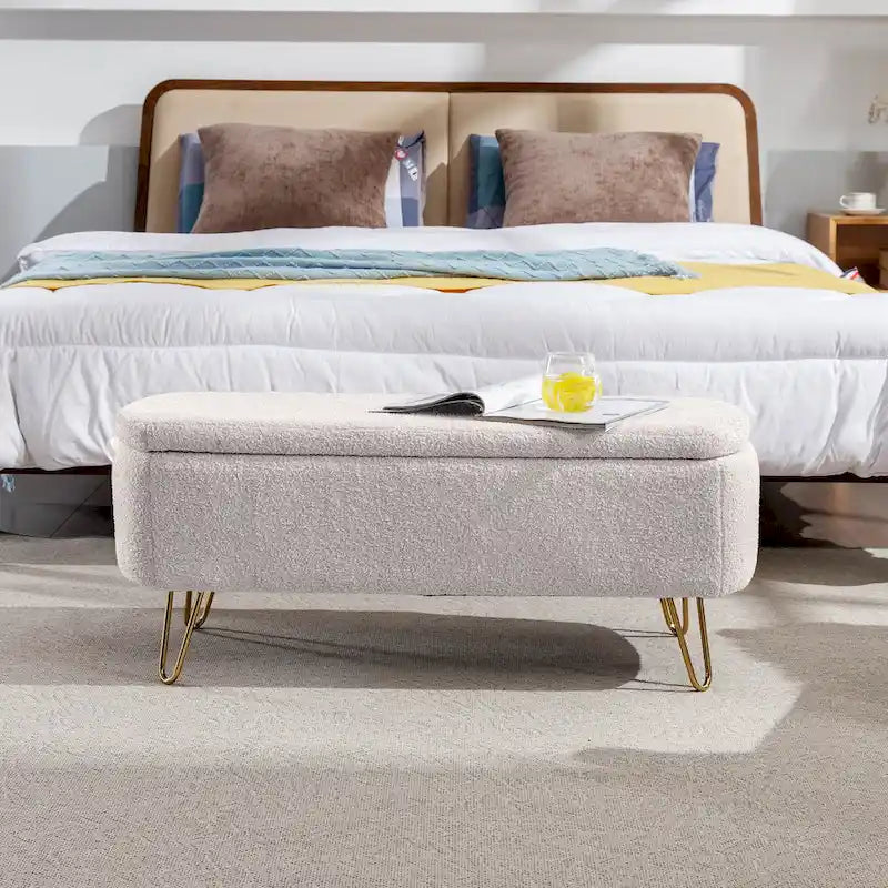 Panca Pouf Contenitore Rivestita in Ecopelliccia - 100L x 40W x 39.37H cm