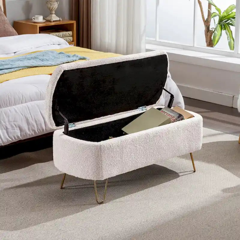 Panca Pouf Contenitore Rivestita in Ecopelliccia - 100L x 40W x 39.37H cm