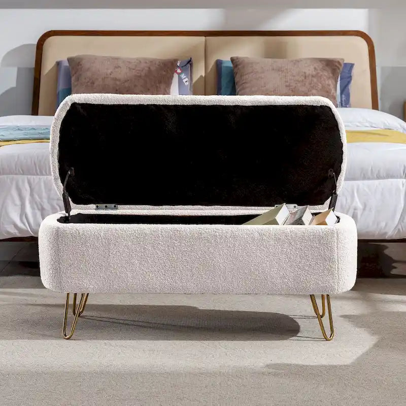 Panca Pouf Contenitore Rivestita in Ecopelliccia - 100L x 40W x 39.37H cm
