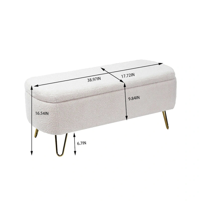 Panca Pouf Contenitore Rivestita in Ecopelliccia - 100L x 40W x 39.37H cm