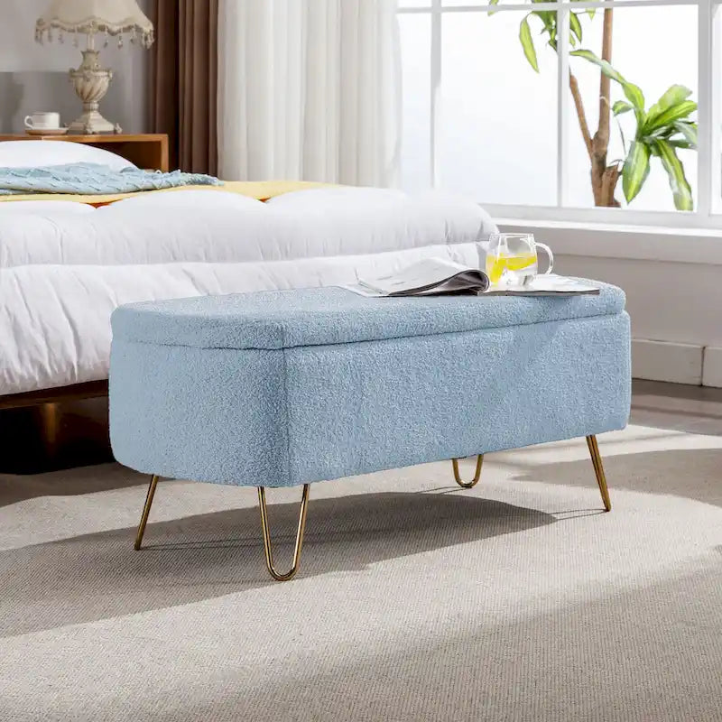 Panca Pouf Contenitore Rivestita in Ecopelliccia - 100L x 40W x 39.37H cm