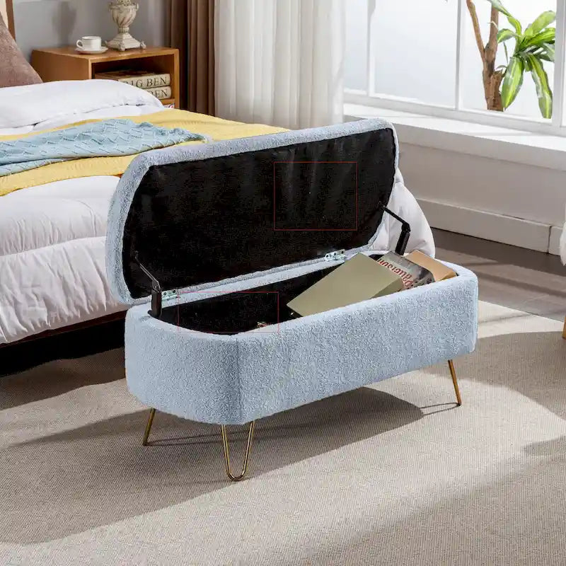 Panca Pouf Contenitore Rivestita in Ecopelliccia - 100L x 40W x 39.37H cm