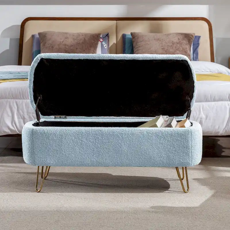 Panca Pouf Contenitore Rivestita in Ecopelliccia - 100L x 40W x 39.37H cm