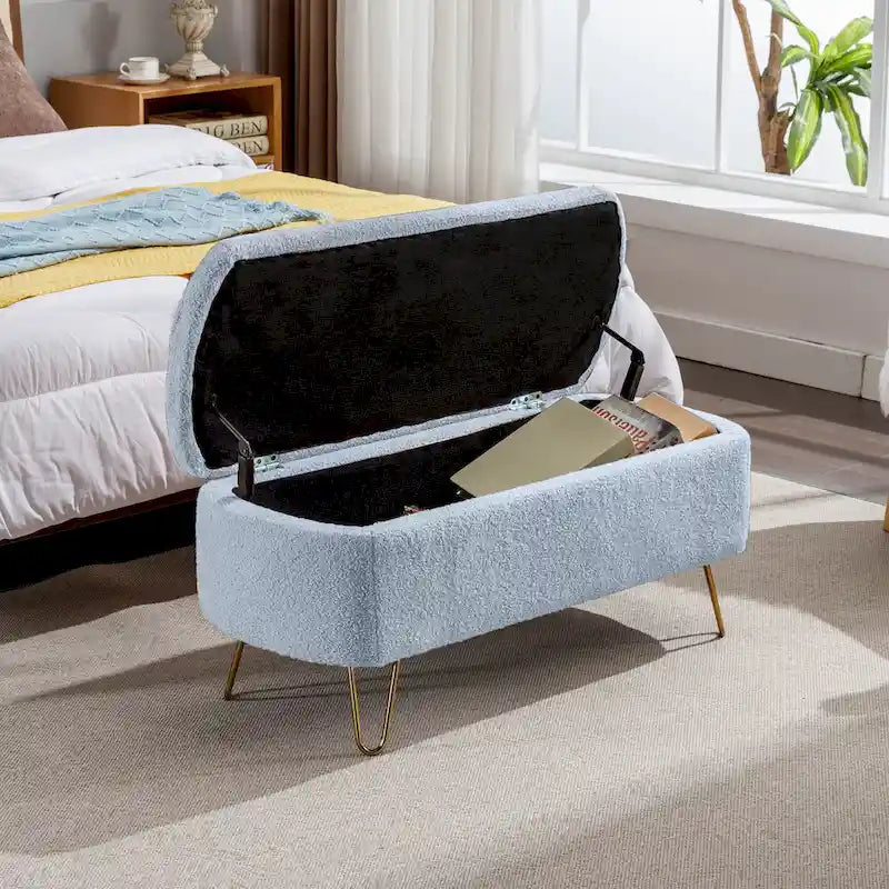 Panca Pouf Contenitore Rivestita in Ecopelliccia - 100L x 40W x 39.37H cm