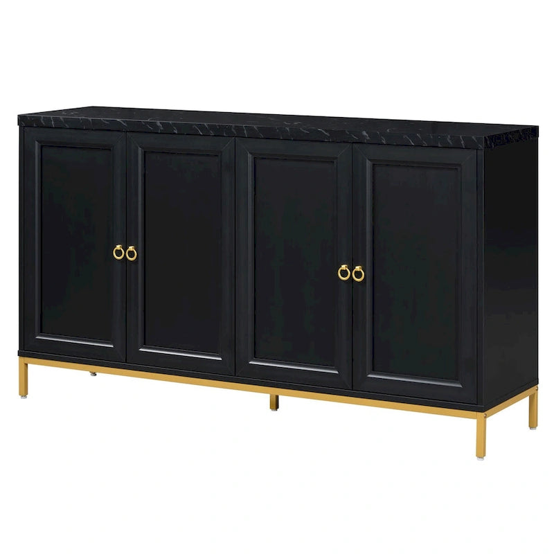 Credenza con spazio contenitivo extra large con maniglie e gambe di supporto in metallo per soggiorno e sala da pranzo