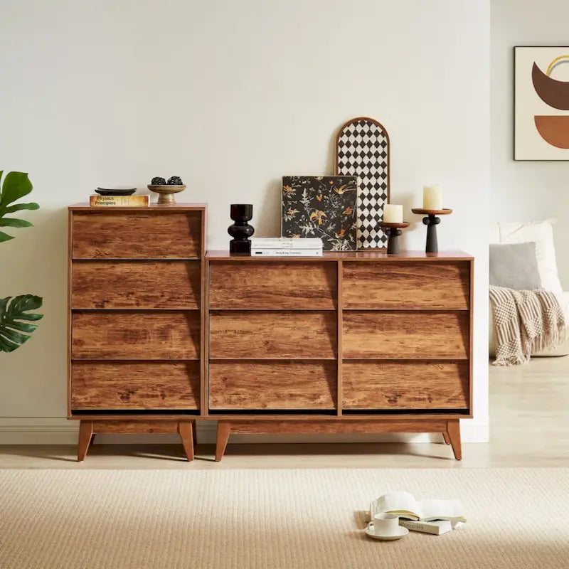 Comò a 4 cassetti con doppio cassettone, dallo stile vintage e con design a smusso