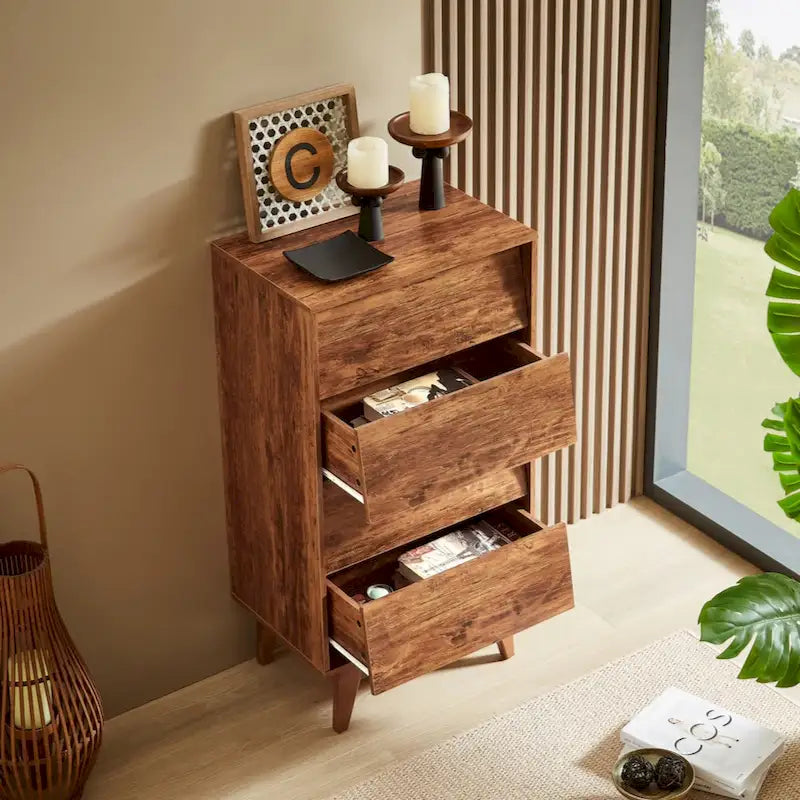 Comò a 4 cassetti con doppio cassettone, dallo stile vintage e con design a smusso