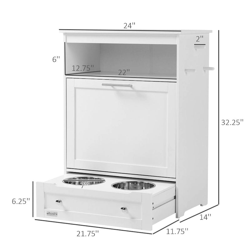 Mobile Contenitore Dispenser Cibo per Animali Domestici, Contenitore per Cibo per Cani con Ciotole Rialzate e Gancio per Articoli per la Pappa e l'Acqua