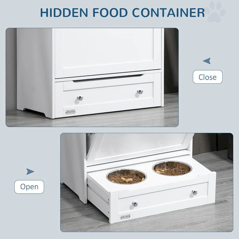 Mobile Contenitore Dispenser Cibo per Animali Domestici, Contenitore per Cibo per Cani con Ciotole Rialzate e Gancio per Articoli per la Pappa e l'Acqua