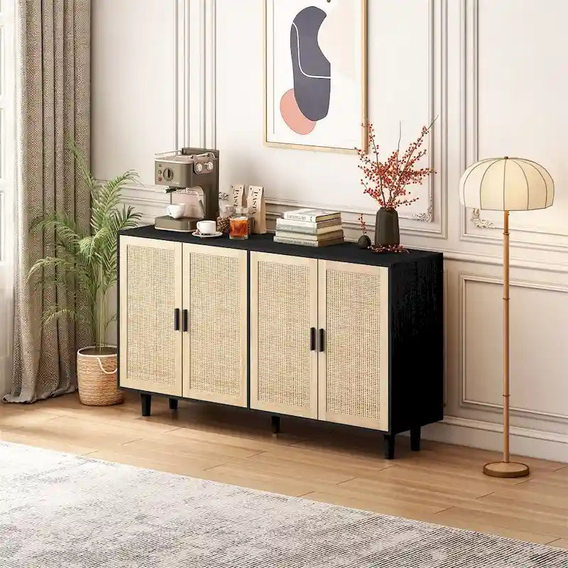 62.20 Elegante e funzionale mobile contenitore decorativo in rattan a 4 ante