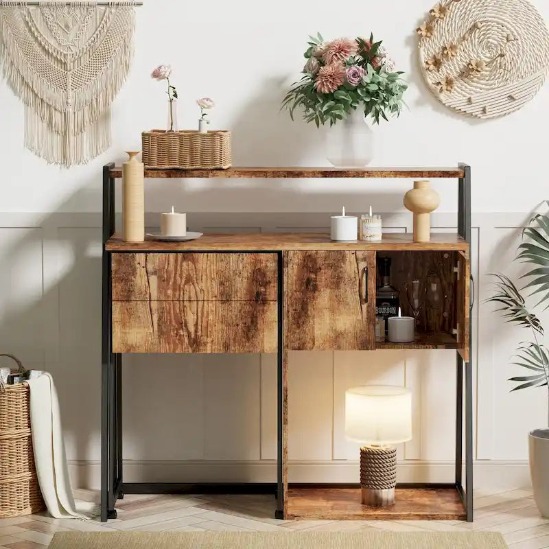 Mobile buffet e credenza bar con vano contenitore, credenza da bar con mobiletto contenitore per sala da pranzo, cucina e soggiorno