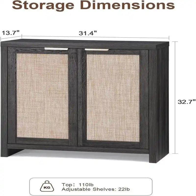 Mobiletto credenza con ante in rattan - 13,7P x 314L x 32,7H