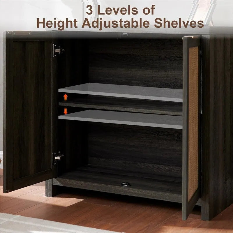Mobiletto credenza con ante in rattan - 13,7P x 314L x 32,7H