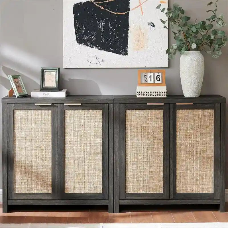 Mobiletto credenza con ante in rattan - 13,7P x 314L x 32,7H