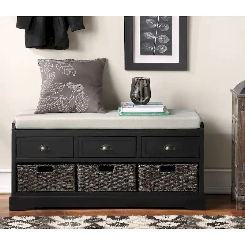  Wood Storage Bench with 3 Drawers and 3 Baskets
