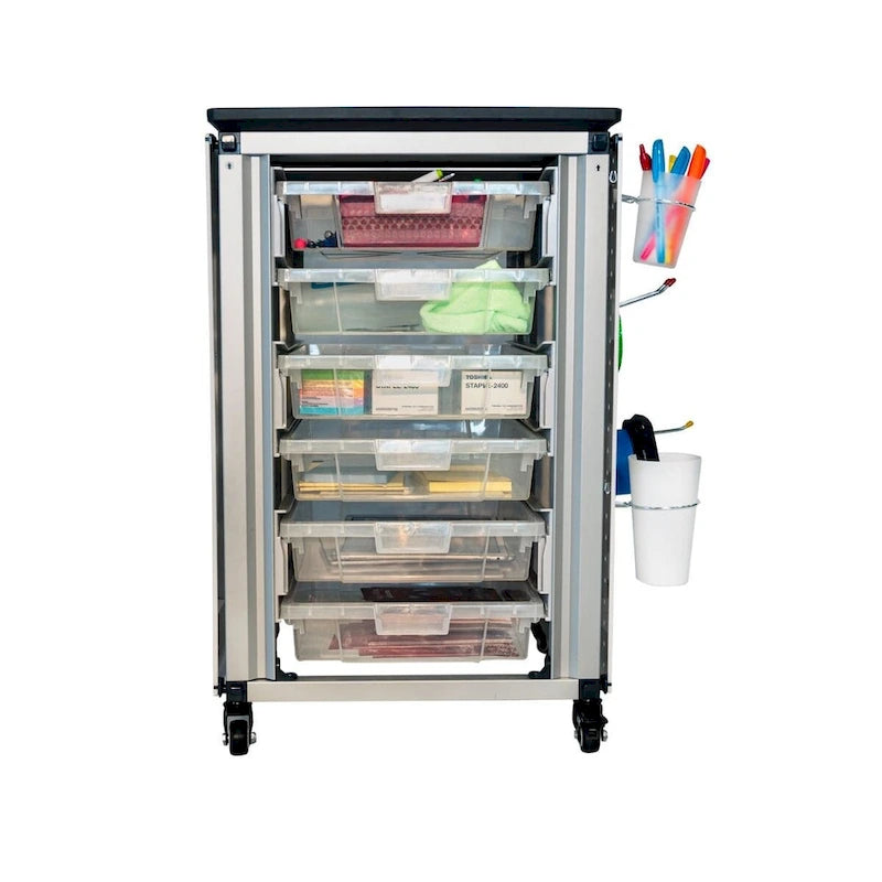 Mobiletto contenitore modulare per aula - 4 moduli impilati con 24 piccoli cassetti - N/D