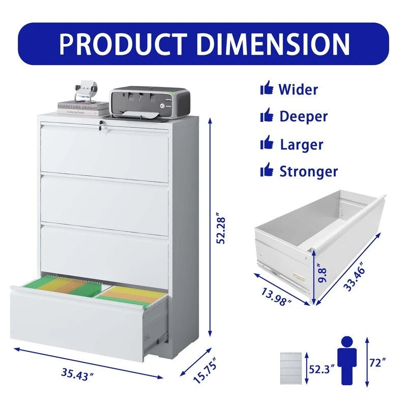Classificatore metallico a 4 cassetti con serratura, dimensioni Legal/Letter/A4/F4