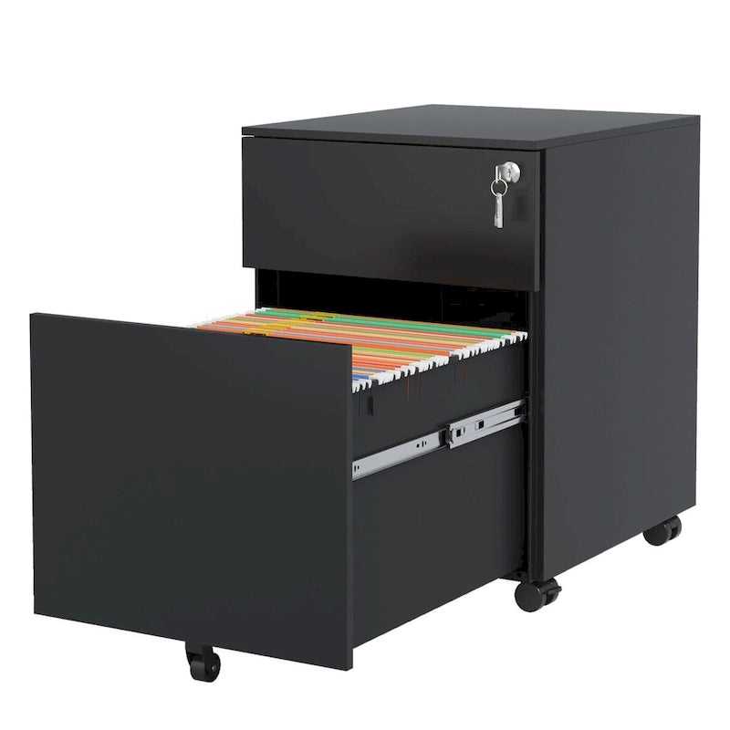 Classificatore mobile a 2 cassetti con serratura in acciaio per documenti formato Legal/Letter/A4/F4, completamente assemblato con ruote