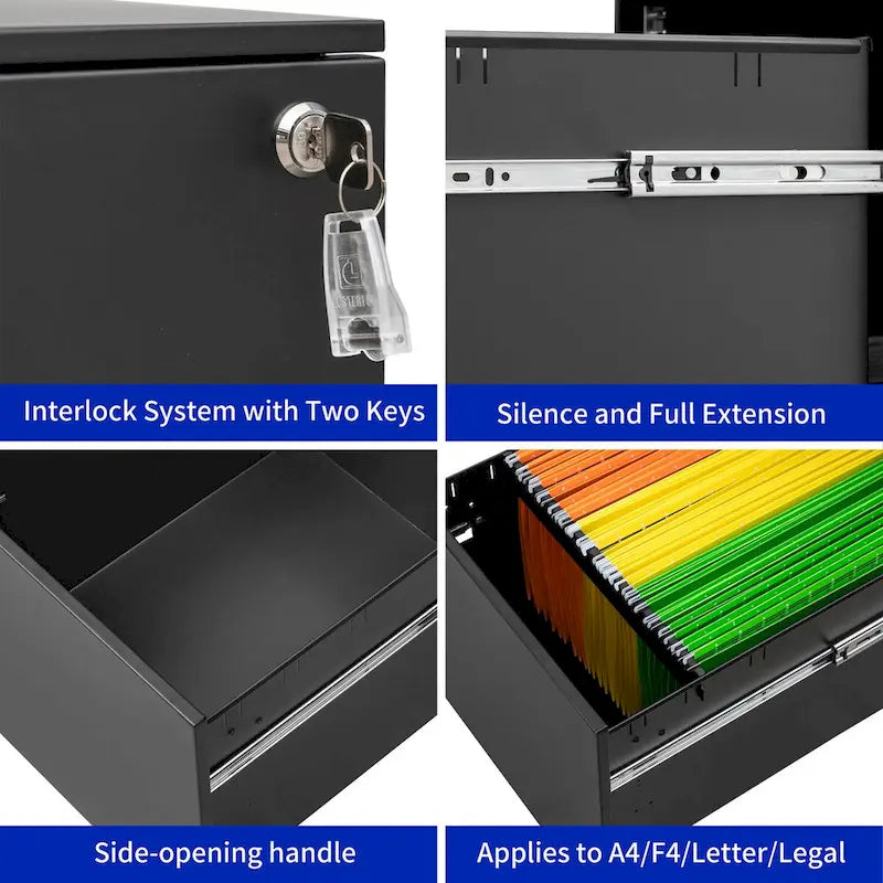 Classificatore mobile a 2 cassetti con serratura in acciaio per documenti formato Legal/Letter/A4/F4, completamente assemblato con ruote