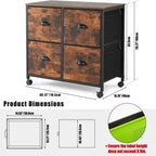 Cassettiera Mobile Laterale a 4 Cassetti in Tessuto - 17,13P x 33,46L x 6,9H