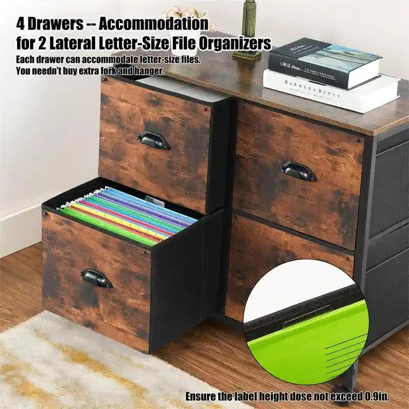 Cassettiera Mobile Laterale a 4 Cassetti in Tessuto - 17,13P x 33,46L x 6,9H