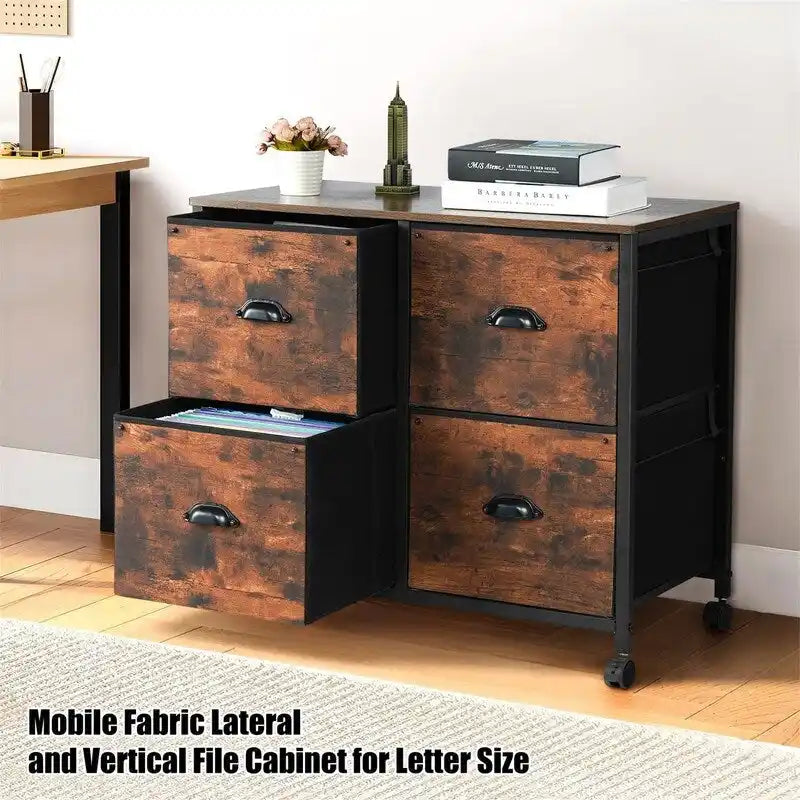 Cassettiera Mobile Laterale a 4 Cassetti in Tessuto - 17,13P x 33,46L x 6,9H