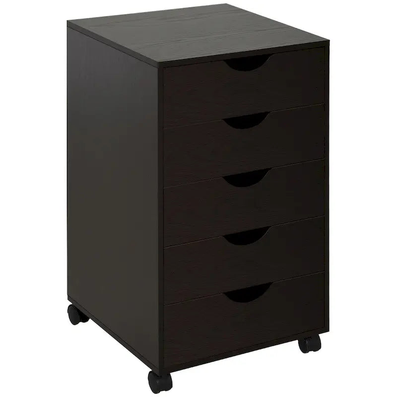 Classificatore a 5 cassetti, mobiletto archivio con rotelle e stile minimalista nordico moderno, marrone