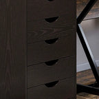 Classificatore a 5 cassetti, mobiletto archivio con rotelle e stile minimalista nordico moderno, marrone