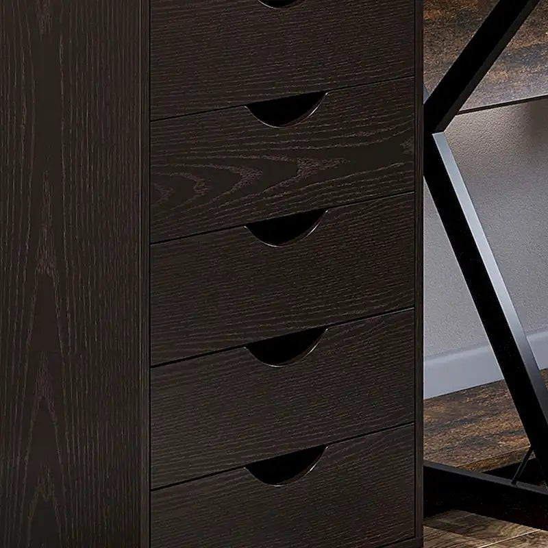 Classificatore a 5 cassetti, mobiletto archivio con rotelle e stile minimalista nordico moderno, marrone