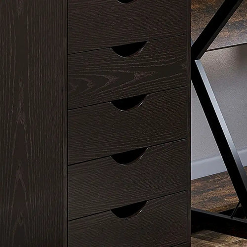 Classificatore a 5 cassetti, mobiletto archivio con rotelle e stile minimalista nordico moderno, marrone