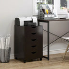 Classificatore a 5 cassetti, mobiletto archivio con rotelle e stile minimalista nordico moderno, marrone